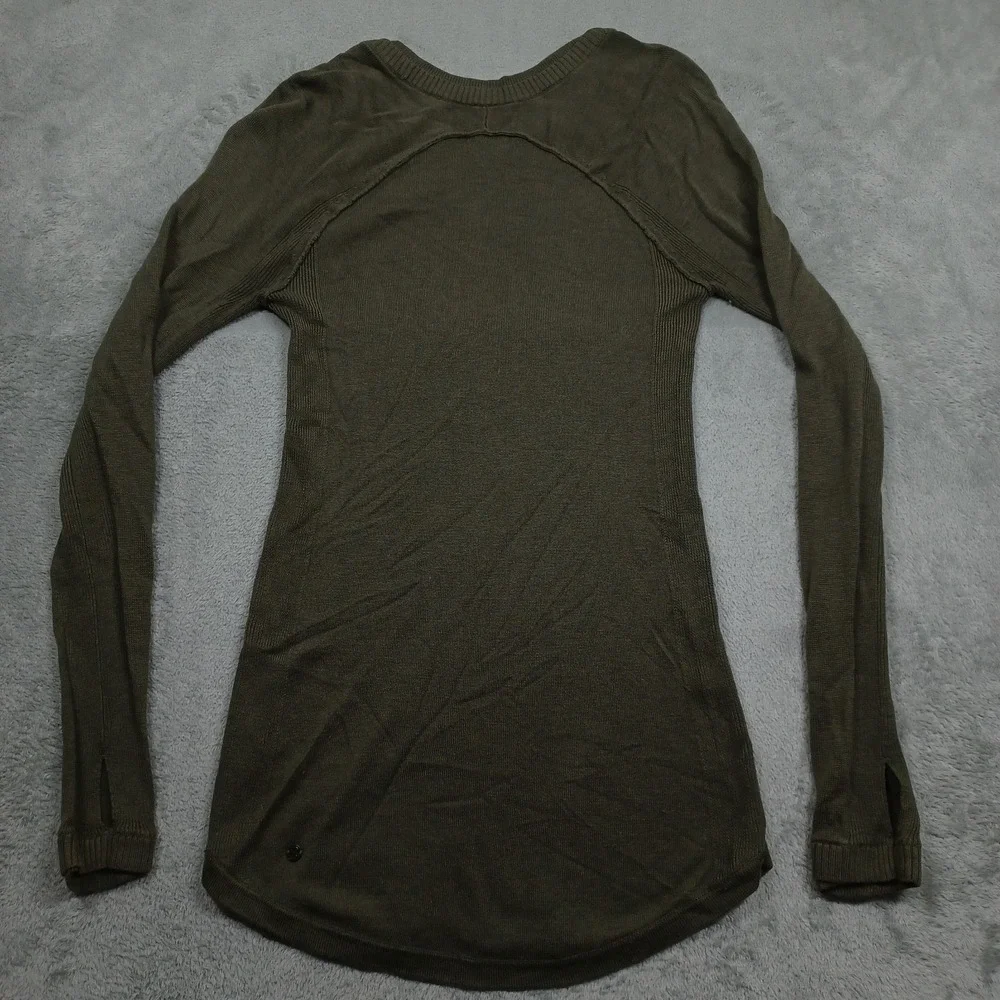 Lululemon‎ Sweater Womens 2 Green Merino Wool Pullover Logo Casual Knit